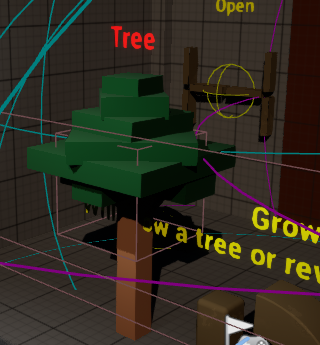 A puzzle in the editor viewport with its noun, Tree, shown in red above it