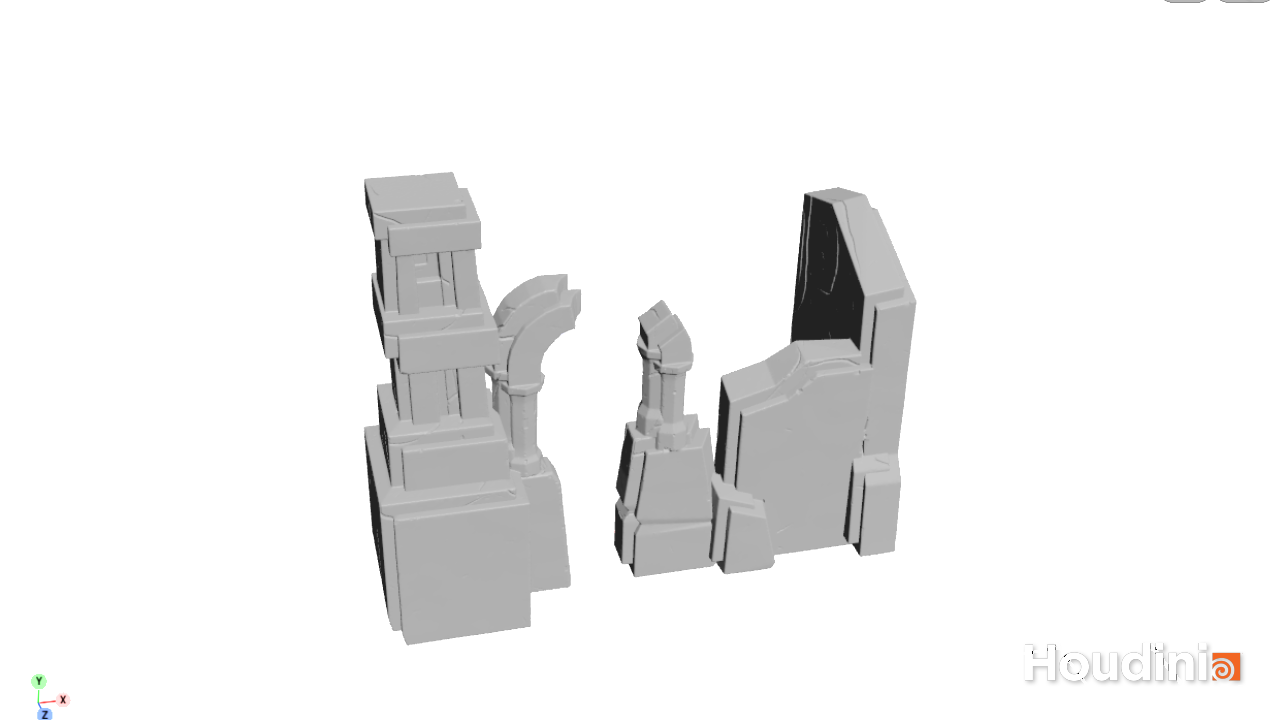 The same model with Toggle Preview on: heavier damage where it was painted red, a clean tower where it was painted blue